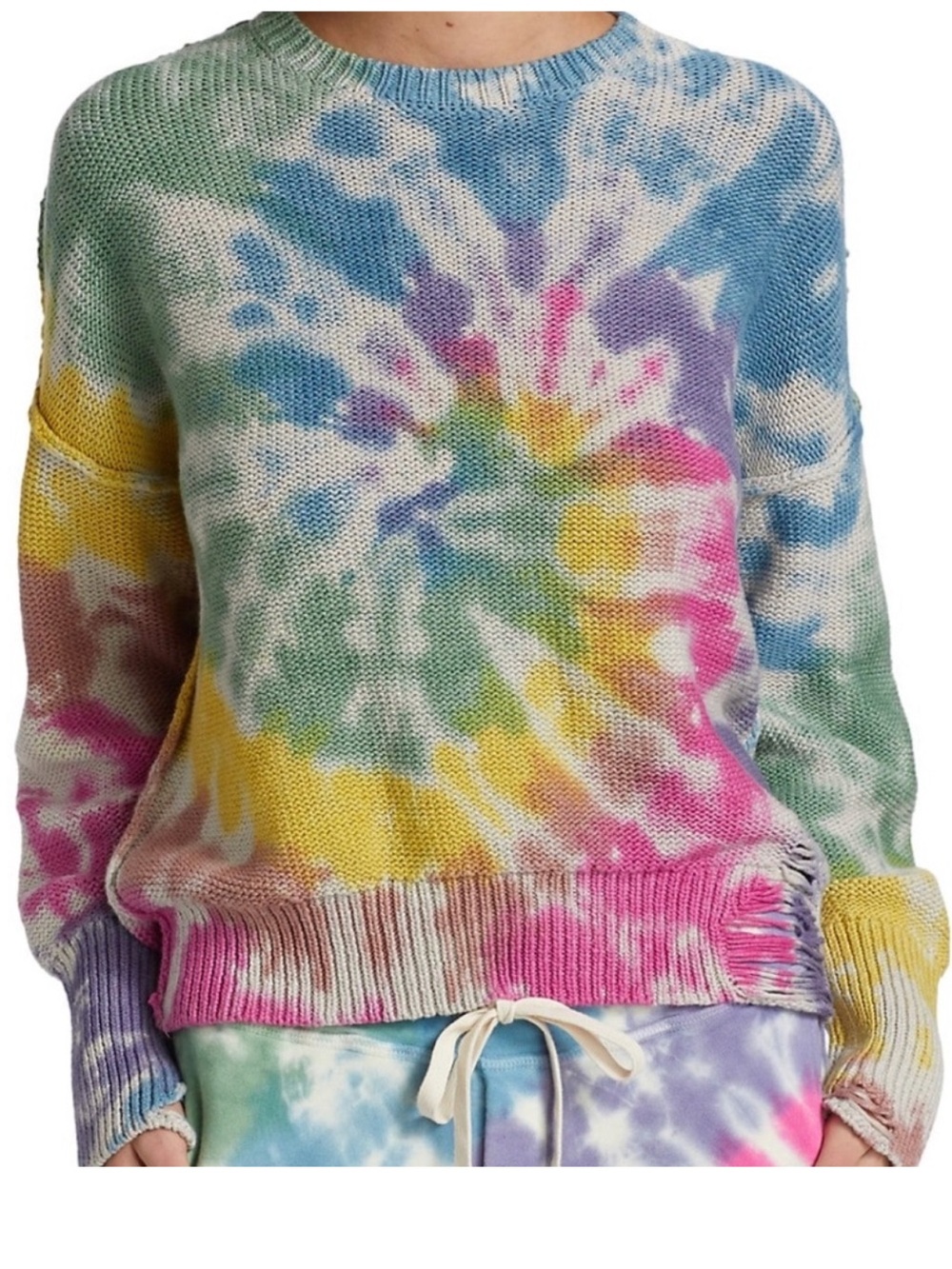 NSF Anabelle Boyfriend Pastel Rainbow Tie Dye Knit Oversized Distressed Sweater